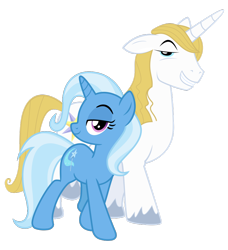 Size: 894x980 | Tagged: safe, artist:cheezedoodle96, artist:peachspices, edit, vector edit, prince blueblood, trixie, pony, unicorn, g4, .svg available, barrel chest, barrelchest blueblood, duo, female, lidded eyes, looking at you, male, mare, pose, profile, ship:bluetrix, shipping, simple background, smiling, stallion, straight, svg, transparent background, vector, walking