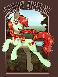 Size: 2255x3000 | Tagged: safe, artist:_ladybanshee_, candy apples, earth pony, pony, g4, apple family member, background pony, clothes, ear fluff, full body, high res, looking at you, ribbon, scarf, solo, watermark