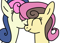 Size: 1400x1000 | Tagged: safe, artist:jadeharmony, bon bon, sweetie drops, oc, oc:sweet pudding, earth pony, pony, icey-verse, g4, cheek kiss, duo, eyes closed, female, kissing, magical lesbian spawn, mare, mother and child, mother and daughter, offspring, parent:bon bon, parent:toffee, parents:toffbon, simple background, transparent background