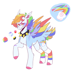 Size: 1920x1920 | Tagged: safe, artist:mintyo0s, rainbow dash, pegasus, pony, g4, 2021, chest fluff, choker, clothes, colored hooves, female, mare, old art, raised hoof, redesign, simple background, smiling, smirk, socks, solo, spiked choker, story included, striped socks, torn ear, transparent background
