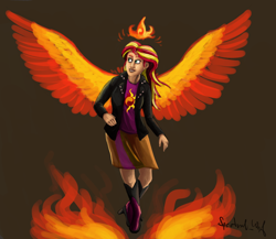 Size: 1584x1373 | Tagged: safe, artist:thespectral-wolf, sunset shimmer, human, equestria girls, g4, fiery shimmer, humanized, solo, winged humanization, wings
