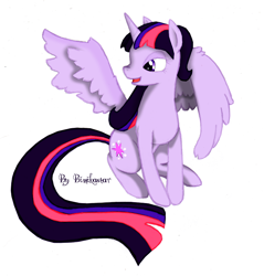 Size: 800x837 | Tagged: safe, artist:binikastar, twilight sparkle, alicorn, pony, g4, female, mare, one wing out, simple background, sitting, smiling, solo, twilight sparkle (alicorn), white background, wings