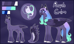 Size: 1500x900 | Tagged: safe, artist:purplegrim40, oc, oc only, oc:purple grim, pegasus, pony, bald, colored hooves, duo, ear fluff, female, mare, pegasus oc, reference sheet, smiling, wings