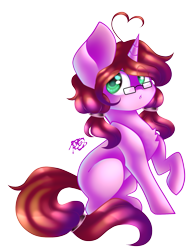 Size: 1457x1877 | Tagged: safe, artist:prettyshinegp, oc, oc only, pony, unicorn, chest fluff, female, glasses, horn, mare, raised hoof, signature, simple background, solo, transparent background, unicorn oc