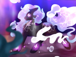 Size: 2048x1536 | Tagged: safe, artist:lilbeantrix, oc, oc only, earth pony, pony, beautiful, bubble, commission, coral, crepuscular rays, digital art, female, flowing tail, glowing, jewelry, looking at you, mare, necklace, ocean, open mouth, purple eyes, purple mane, seaweed, solo, swimming, tail, underwater, unshorn fetlocks, water