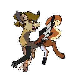 Size: 900x900 | Tagged: safe, artist:fuckomcfuck, oc, oc only, oc:doodles, badger, deer, draconequus, fox, hare, pine marten, squirrel, claws, draconequus oc, fangs, forked tongue, horns, kite, open mouth, open smile, pheasant, ram horns, simple background, slit pupils, smiling, snake eyes, solo, species swap, white background, wildcat
