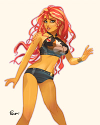 Size: 3200x4000 | Tagged: safe, artist:joe pekar, part of a set, sunset shimmer, human, equestria girls, equestria girls series, forgotten friendship, bikini, bracelet, clothes, geode of empathy, jewelry, magical geodes, simple background, solo, swimsuit