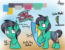 Size: 1307x999 | Tagged: safe, artist:whirlwindflux, oc, oc:sail board, earth pony, pony, male, reference sheet, solo, stallion