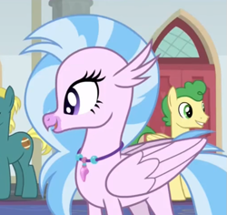 Size: 631x595 | Tagged: safe, screencap, end zone, huckleberry, silverstream, classical hippogriff, hippogriff, pegasus, pony, g4, non-compete clause, cropped, friendship student, male, solo focus, stallion