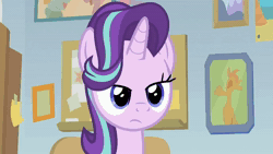 Size: 1920x1080 | Tagged: safe, screencap, starlight glimmer, pony, unicorn, marks for effort, season 8, :i, animated, chocolate, cup, drink, drinking, empathy cocoa, faic, female, floppy ears, food, hot chocolate, i mean i see, levitation, magic, mare, marshmallow, meme origin, open mouth, open smile, school of friendship, shrunken pupils, smiling, solo, sound, starlight's office, telekinesis, webm, ಠ ಠ