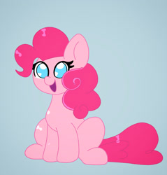 Size: 2256x2362 | Tagged: safe, artist:cinematic-fawn, pinkie pie, earth pony, pony, g4, blue background, cute, diapinkes, heart, heart eyes, high res, no pupils, open mouth, open smile, ponk, simple background, sitting, smiling, solo, wingding eyes