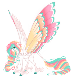 Size: 4100x4400 | Tagged: safe, artist:gigason, oc, oc:kore, pony, seraph, absurd resolution, colored wings, female, magical lesbian spawn, mare, multicolored wings, multiple wings, obtrusive watermark, offspring, parent:fluttershy, parent:princess celestia, parents:flutterlestia, simple background, solo, transparent background, watermark, wings