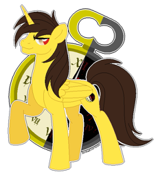 Size: 545x599 | Tagged: safe, artist:kannakiller, oc, oc only, alicorn, pony, alicorn oc, base used, clock, horn, looking back, male, pixel art, red eyes, simple background, smiling, solo, stallion, white background, wings