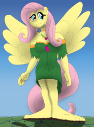 Size: 2082x2821 | Tagged: safe, artist:az12lol, fluttershy, pegasus, anthro, plantigrade anthro, g4, barefoot, big feet, feet, female, fetish, flutterfeet, foot fetish, foot focus, giantess, giga giant, goddess, high res, macro, macro/micro, mega giant