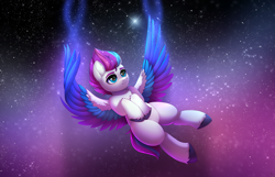 Size: 2800x1800 | Tagged: safe, artist:dinoalpaka, zipp storm, pegasus, pony, g5, female, mare, sky, solo, starry sky, wings