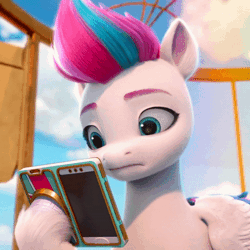 Size: 400x400 | Tagged: safe, screencap, zipp storm, pegasus, pony, g5, my little pony: make your mark, my little pony: make your mark chapter 1, spoiler:my little pony: make your mark, animated, cellphone, cropped, female, gif, i watch it for the ears, looking at something, mare, phone, smartphone, solo
