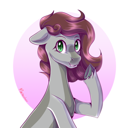 Size: 1024x1024 | Tagged: safe, artist:maeveadair, oc, oc only, oc:cj vampire, earth pony, pony, gradient background, looking at you, smiling, solo