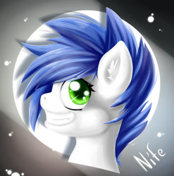 Size: 795x806 | Tagged: safe, artist:knifeh, oc, oc only, oc:nife, pony, bust, grin, male, portrait, smiling, solo