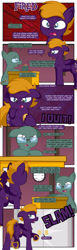 Size: 1920x6263 | Tagged: safe, artist:alexdti, oc, oc only, oc:dark purple, oc:purple creativity, earth pony, pegasus, pony, comic:the dark purple, bald, butt, chest fluff, clock, colored wings, comic, dialogue, dock, duo, duo male, ears back, earth pony oc, eye contact, folded wings, frog (hoof), glasses, high res, hoof on chest, hooves, lidded eyes, looking at each other, looking at someone, male, misspelling, onomatopoeia, open mouth, open smile, pegasus oc, plot, smiling, speech bubble, stallion, standing, tail, two toned wings, underhoof, unshorn fetlocks, wings