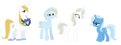 Size: 1280x478 | Tagged: safe, artist:novasparklesentry, prince blueblood, trixie, oc, pony, unicorn, g4, family, female, group, male, mare, offspring, parent:prince blueblood, parent:trixie, parents:bluetrix, ship:bluetrix, shipping, simple background, stallion, straight, white background