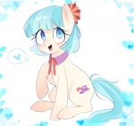 Size: 1053x1000 | Tagged: safe, artist:idiotfleshh, coco pommel, earth pony, pony, cocobetes, cute, female, heart, looking at you, mare, open mouth, open smile, raised hoof, simple background, sitting, smiling, smiling at you, solo, speech bubble, white background