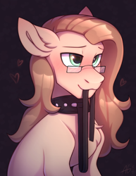 Size: 2234x2898 | Tagged: safe, artist:argigen, oc, oc only, earth pony, pony, blushing, collar, glasses, high res, male, simple background, solo
