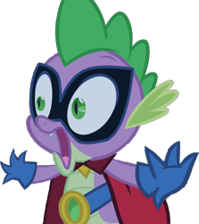 Size: 914x1025 | Tagged: safe, artist:pascalmulokozi2, edit, edited screencap, screencap, spike, dragon, g4, power ponies (episode), background removed, clothes, gloves, humdrum costume, male, open mouth, power ponies, shocked, simple background, solo, transparent background