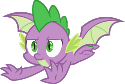 Size: 629x426 | Tagged: safe, edit, edited screencap, editor:pascalmulokozi2, screencap, spike, dragon, g4, molt down, background removed, determined, flying, male, simple background, solo, transparent background, winged spike, wings