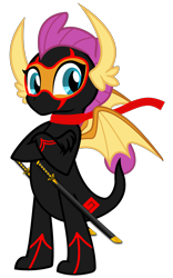 Size: 2000x3200 | Tagged: safe, artist:php170, smolder, dragon, g4, school daze, claws, clothes, crossed arms, crossover, cute, dragon wings, dragoness, fangs, female, high res, horn, katana, looking at you, ninja, randy cunningham: 9th grade ninja, scarf, simple background, solo, suit, sword, tail, teenaged dragon, teenager, transparent background, vector, weapon, wings