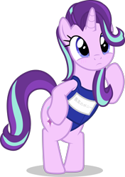 Size: 4153x5885 | Tagged: safe, artist:mrvector, starlight glimmer, pony, unicorn, g4, absurd resolution, bipedal, blue swimsuit, blushing, clothes, cute, female, frown, glimmerbetes, mare, one-piece swimsuit, school swimsuit, shadow, simple background, solo, sukumizu, swimsuit, transparent background, vector