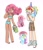 Size: 1648x1927 | Tagged: safe, artist:everafterwhat, pinkie pie (g3), rainbow dash (g3), earth pony, human, pegasus, pony, g3, alternate hairstyle, barefoot, belly button, bikini, bikini bottom, bikini top, bucket, clothes, duo, ear piercing, earring, feet, female, food, grin, hat, humanized, ice cream, ice cream cone, jewelry, mare, midriff, nail polish, party hat, piercing, sand, seashell, shirt, shoes, shorts, simple background, smiling, sneakers, socks, swimsuit, t-shirt, toenail polish, tongue out, underwear, white background