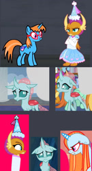 Size: 909x1682 | Tagged: safe, artist:darlycatmake, edit, edited screencap, screencap, bright eyes, ocellus, smolder, changeling, dragon, pony, unicorn, g4, look before you sleep, school daze, uprooted, adorable face, angry, argument, bright eyedorable, clothes, concerned, crossed arms, cute, dragoness, dress, female, froufrou glittery lacy outfit, glare, glasses, grumpy, looking at each other, looking at someone, pretty, princess, princess smolder, puffy sleeves, scene interpretation, trio, trio female, worried