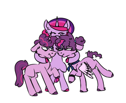 Size: 1100x900 | Tagged: safe, artist:fuckomcfuck, oc, oc:dawn forsting, oc:punchline, pegasus, pony, unicorn, angry, female, glasses, magical lesbian spawn, male, next generation, offspring, parent:pinkie pie, parent:twilight sparkle, parents:twinkie, siblings, simple background, trio, white background