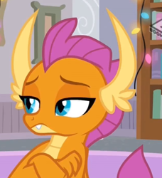 Size: 786x860 | Tagged: safe, screencap, smolder, dragon, g4, the hearth's warming club, cropped, crossed arms, dragoness, female, solo