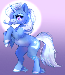 Size: 800x932 | Tagged: safe, artist:cabbage-arts, trixie, pony, unicorn, g4, blushing, coat markings, cute, diatrixes, facial markings, female, freckles, leg fluff, mare, markings, rearing, snip (coat marking), solo, unshorn fetlocks