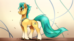 Size: 3840x2160 | Tagged: safe, artist:tenebrisnoctus, hitch trailblazer, earth pony, pony, g5, 4k, grin, high res, long tail, male, sheriff's badge, smiling, solo, stallion, sternocleidomastoid, tail, unshorn fetlocks