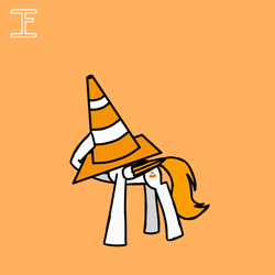 Size: 1080x1080 | Tagged: safe, artist:itzf1ker1, oc, oc only, oc:vlc pone, pegasus, pony, colored wings, object on head, orange background, orange tail, pegasus oc, ponified, rule 85, simple background, solo, tail, traffic cone, traffic cone on head, two toned wings, vlc, white coat, wings