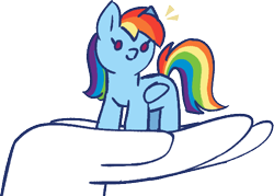 Size: 556x397 | Tagged: safe, artist:taaffeiite, derpibooru exclusive, rainbow dash, pegasus, pony, female, hand, holding a pony, mare, simple background, smol, tiny, tiny ponies, transparent background