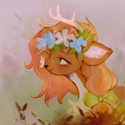 Size: 2000x2000 | Tagged: safe, artist:dearmary, oc, oc only, deer, barely pony related, deer oc, floral head wreath, flower, high res, non-pony oc, solo
