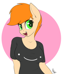 Size: 2000x2400 | Tagged: safe, artist:ponynamedmixtape, oc, oc only, oc:squiggles, earth pony, anthro, clothes, female, high res, pixie cut, shirt, short hair, simple background, solo, t-shirt, tomboy