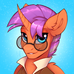 Size: 3000x3000 | Tagged: safe, artist:argigen, oc, oc only, alicorn, pony, clothes, glasses, high res, looking at you, male, simple background, smiling, smiling at you, solo