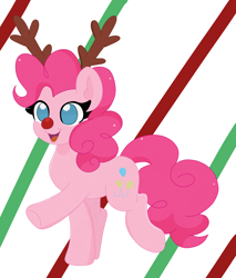 Size: 2318x2720 | Tagged: safe, artist:cinematic-fawn, pinkie pie, earth pony, pony, antlers, cute, diapinkes, female, happy, mare, open mouth, open smile, red nose, smiling, solo, walking