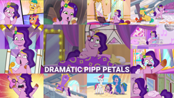 Size: 1978x1112 | Tagged: safe, edit, edited screencap, editor:quoterific, screencap, hitch trailblazer, izzy moonbow, mcsnips-a-lot, pipp petals, sunny starscout, zipp storm, crab, earth pony, pegasus, pony, unicorn, a home to share, clip trot, dumpster diving, g5, mane melody, maretime bay day 2.0, my bananas, my little pony: tell your tale, nightmare roommate, on your cutie marks, queens for a day, sisters take flight, the game is ahoof, spoiler:g5, spoiler:my little pony: tell your tale, spoiler:tyts01e01, spoiler:tyts01e03, spoiler:tyts01e04, spoiler:tyts01e05, spoiler:tyts01e07, spoiler:tyts01e11, spoiler:tyts01e12, spoiler:tyts01e13, spoiler:tyts01e17, spoiler:tyts01e18, spoiler:tyts01e21, beach, bipedal, cellphone, crying, drama queen, drama queen pipp, eyes closed, female, hair dryer, lip bite, male, mane five, mane stripe sunny, mare, melopipp, microphone, open mouth, phone, pinpoint eyes, pipp being pipp, smartphone, stallion, tears of pain, text, the new rarity, throne, trio, trio female, wet, wet mane