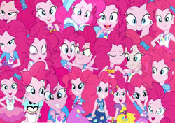 Size: 1280x902 | Tagged: safe, artist:marcoequestrian98, pinkie pie, human, blizzard or bust, equestria girls, equestria girls specials, g4, i'm on a yacht, my little pony equestria girls: better together, my little pony equestria girls: dance magic, my little pony equestria girls: forgotten friendship, my little pony equestria girls: holidays unwrapped, my little pony equestria girls: spring breakdown, bags under eyes, clothes, collage, cute, diapinkes, female, fun fun fun, geode of sugar bombs, magical geodes, multeity, swimsuit, too much pink energy is dangerous