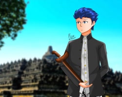 Size: 1024x819 | Tagged: safe, artist:lencai123, flash sentry, human, g4, clothes, humanized, java, javanese, male, solo