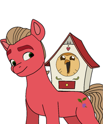 Size: 611x734 | Tagged: safe, artist:sproutscoutotp, sprout cloverleaf, bird, demon, earth pony, owl, pony, g5, my little pony: a new generation, blonde hair, bug demon, crossover, green eyes, hooty, house demon, male, red coat, simple background, stallion, the owl house, white background
