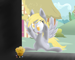 Size: 2500x2000 | Tagged: safe, artist:ultimatenightcore, derpy hooves, pegasus, pony, g4, female, food, fourth wall, high res, muffin, solo, that pony sure does love muffins