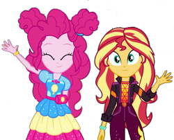 Size: 697x563 | Tagged: safe, artist:marcoequestrian98, edit, edited screencap, screencap, pinkie pie, sunset shimmer, human, equestria girls, equestria girls series, g4, sunset's backstage pass!, spoiler:eqg series (season 2), background removed, duo, duo female, female, music festival outfit, not a vector, simple background, transparent background