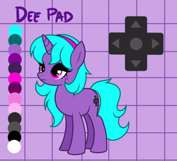 Size: 2475x2256 | Tagged: safe, artist:tomi_ouo, oc, oc only, oc:dee pad, pony, unicorn, cutie mark, female, reference sheet, solo