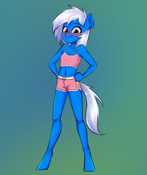 Size: 1569x1855 | Tagged: safe, artist:tomi_ouo, oc, oc only, oc:flicker frame, earth pony, anthro, unguligrade anthro, belly button, clothes, male, midriff, shorts, solo, tanktop, tight clothing